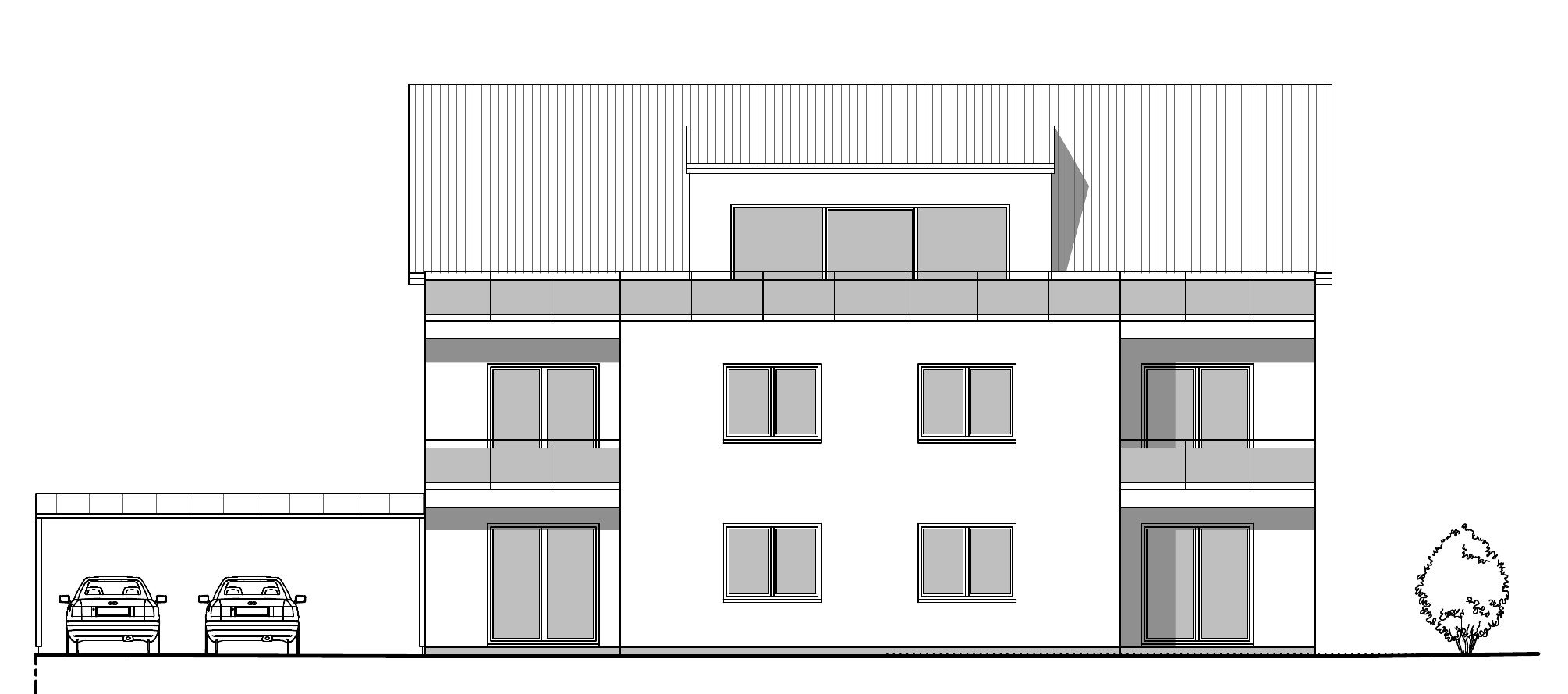 Mehrfamilienhaus mit fünf Wohneinheiten in Meitingen – Südansicht mit Penthouse und Carport