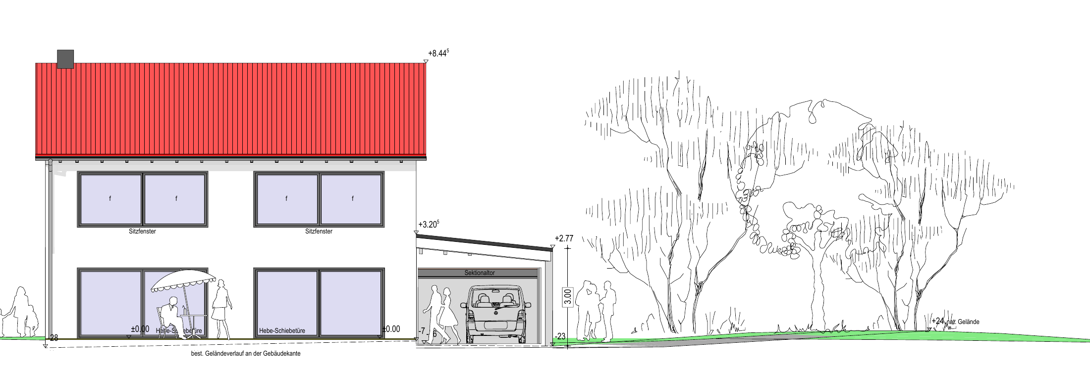 Einfamilienhaus mit Garage in Neusäß – Südansicht aus dem Eingabeplan